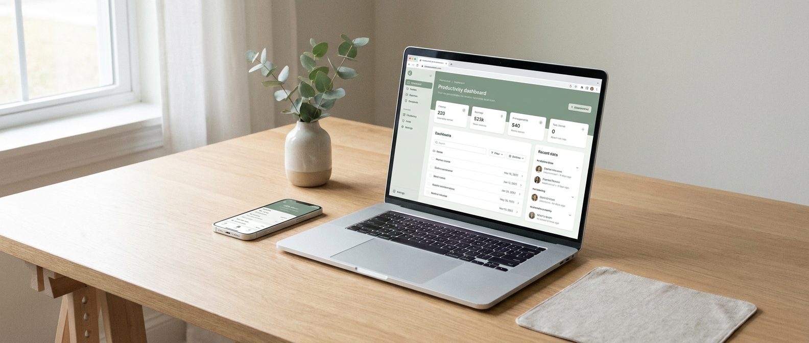 Laptop and phone showing a polished app interface