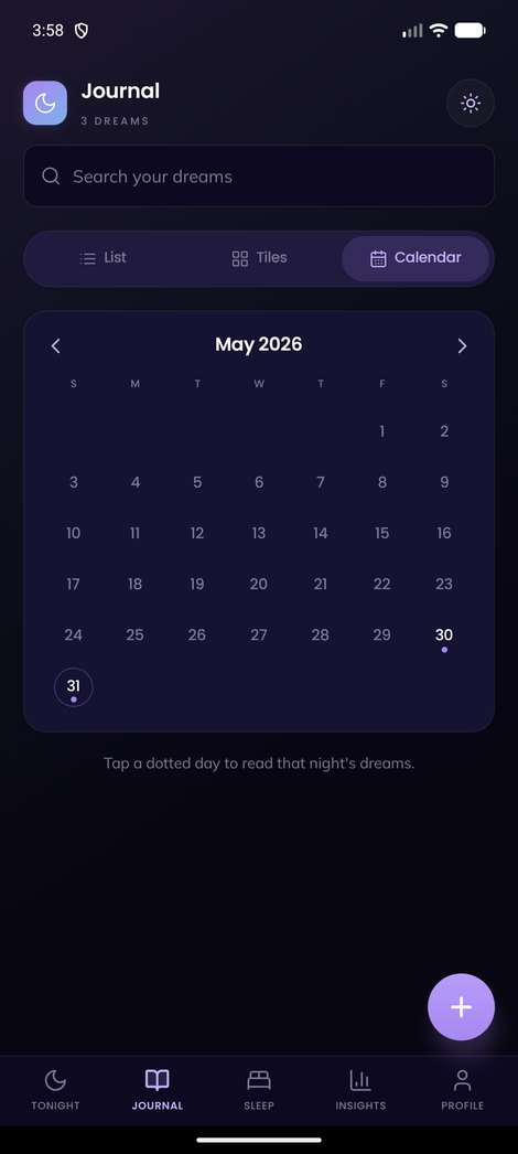 Dream Codex dream calendar screen