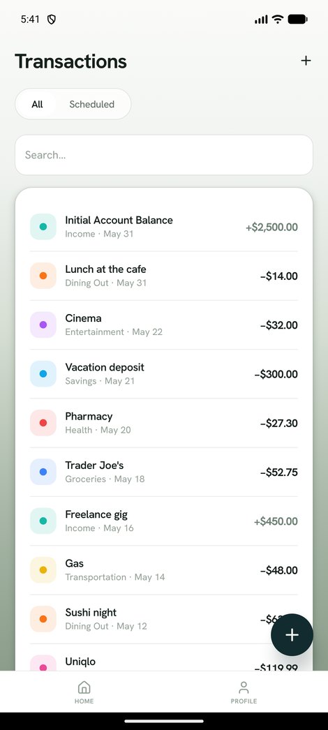Finance Codex transactions screen