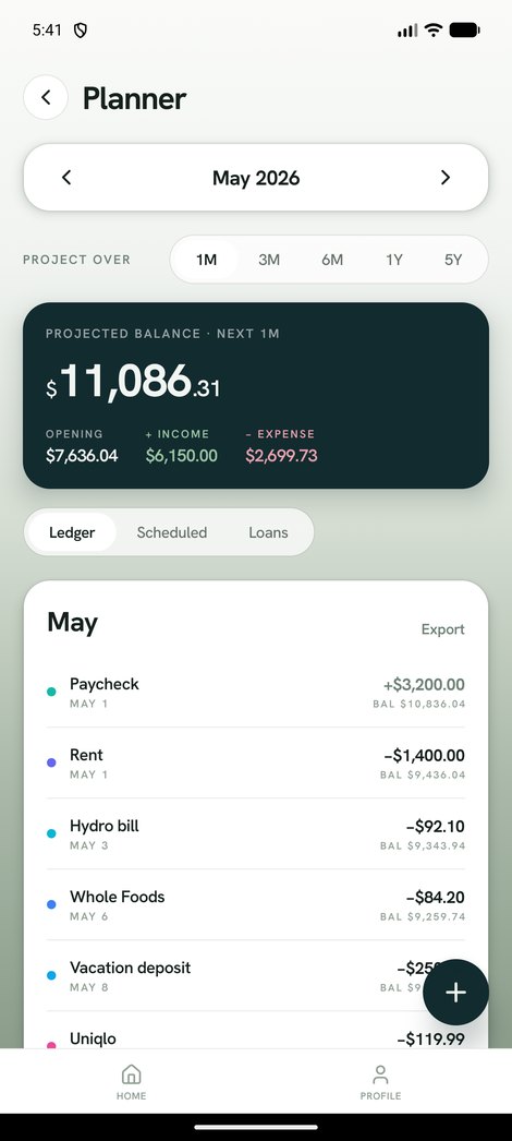 Finance Codex balance planner screen
