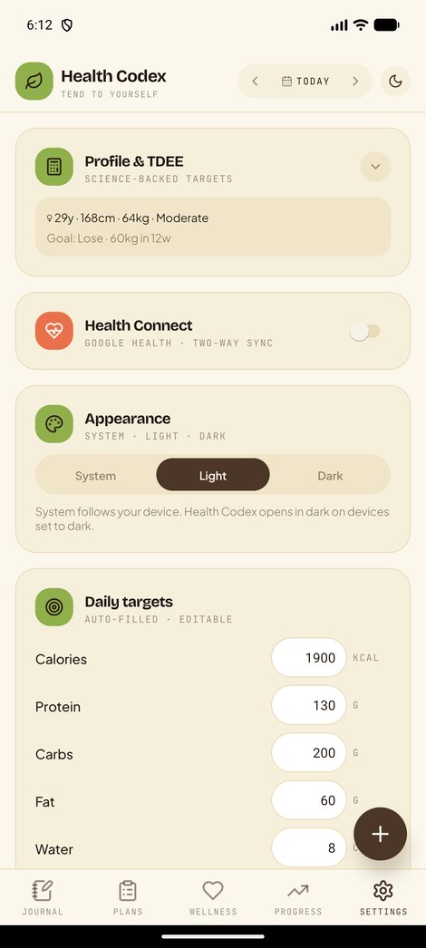 Health Codex science-backed targets screen